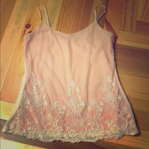 Pink and white tank with lace overlay